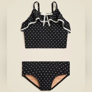 Crewcuts Girls Floral Ruffle 2 Piece Swimsuit, 5, Black/ White